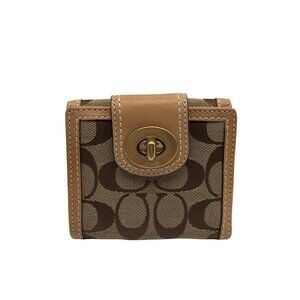 Coach Brown Signature Monogram Canvas Turnlock Wallet